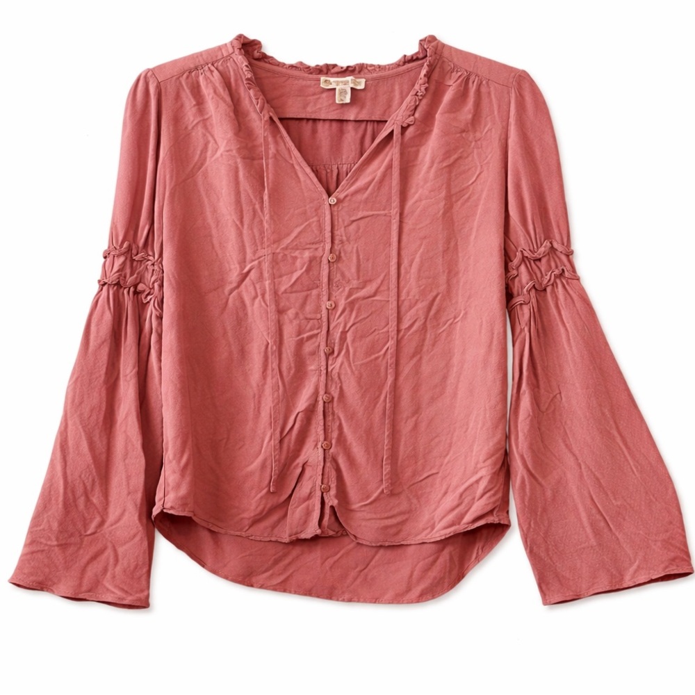 mauve ELIANE ROSE | flowy V neck blouse | bell sleeves